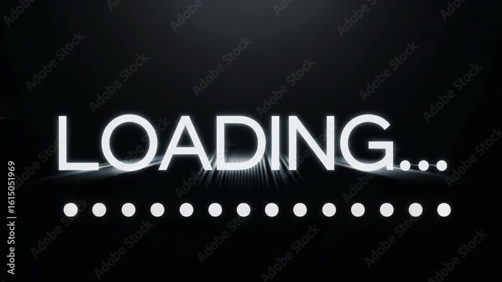 Glowing loading message in dark room symbolizes data transfer, update ...