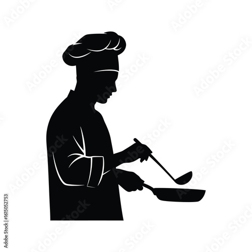 Silhouette of a chef cooking culinary arts cooking illustration chef silhouette restaurant logo food service black and white vector graphic