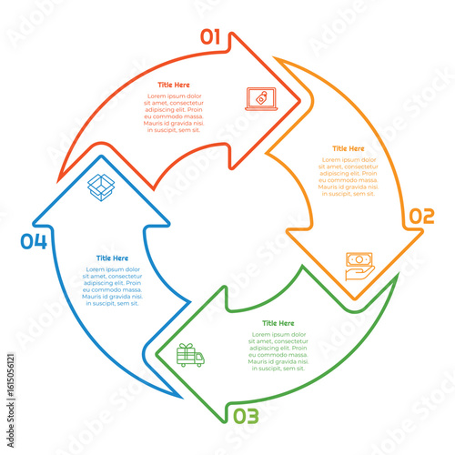 4 Steps Outline Circle Arrow Infographic Element. Modern and clean design for presentations, reports, and web