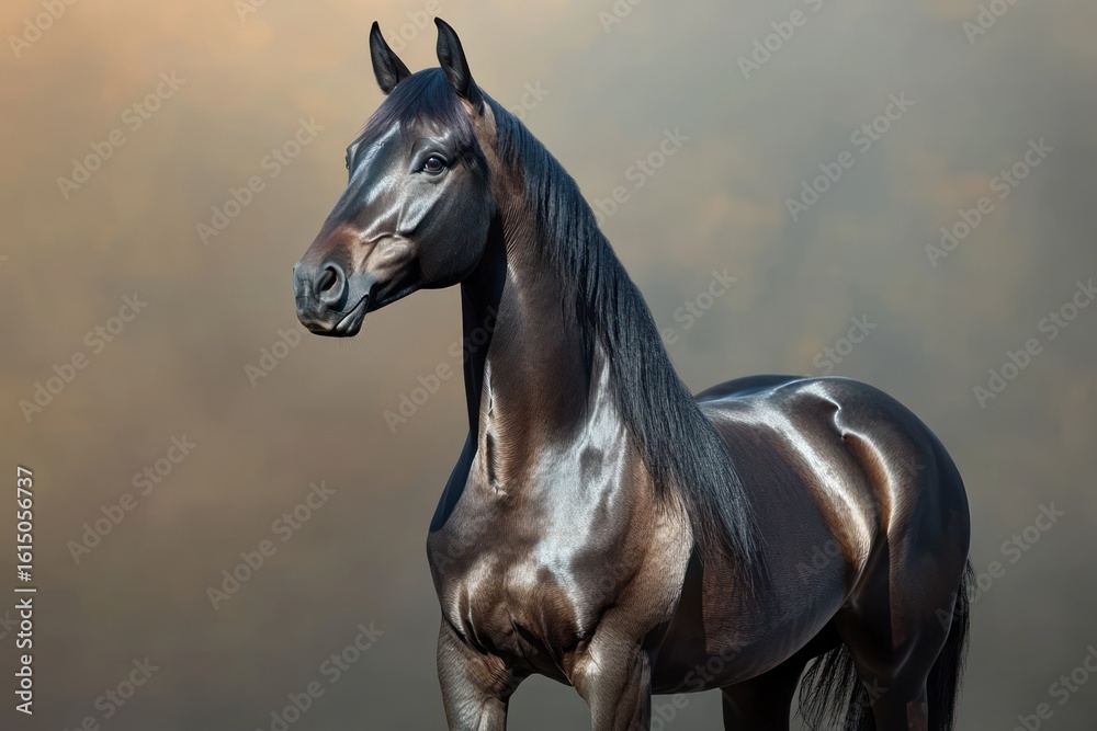 Fototapeta premium Proud Arabian horse with flowing mane isolated