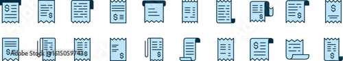 Receipt Filled Color Icon Bundle. Minimalistic Linear Pictogram for Web and Graphic Design, Apps, Banners, Social Network and Cards