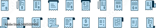 Set of Filled Color Icons of Receipt. Minimalistic Linear Pictogram for Web and Graphic Design, Apps, Banners, Social Network and Cards