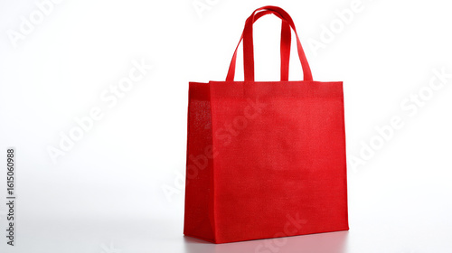 Plain red reusable nonwoven shopping bag displayed on white background, emphasizing eco-friendliness. 


