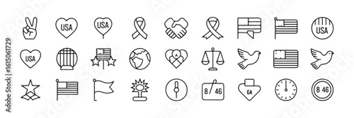 Patriot Day first responder icons – 30 outline vector elements for memorial design