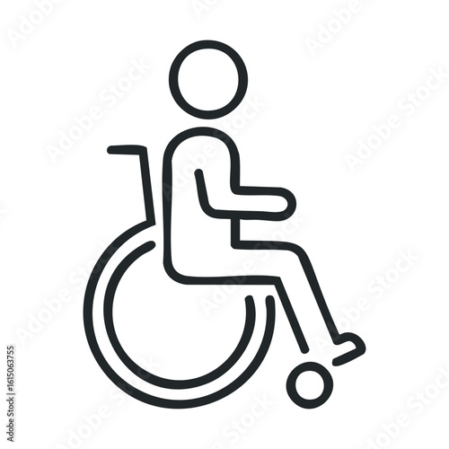 Simple black and white disability icon featuring wheelchair user