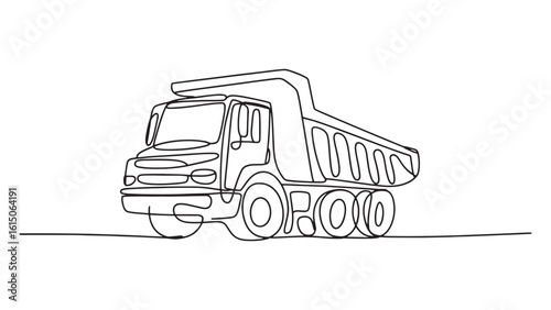 Continuous Line Drawing of Dump Truck Isolated on Transparent Background, Vector Art