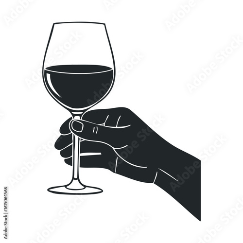 Silhouette of hand holding wine glass illustration