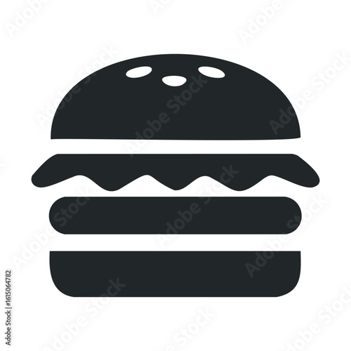 Simple black and white burger icon with sesame seed bun