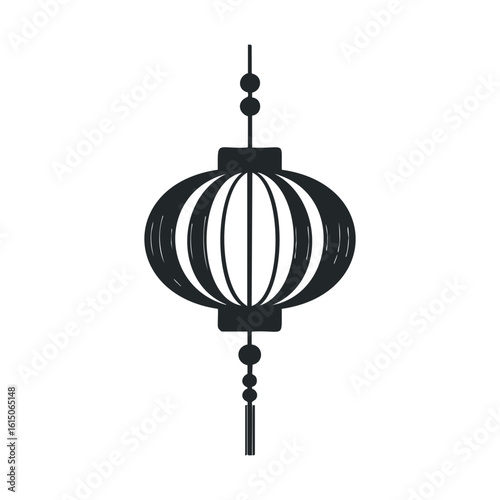 Black silhouette of traditional chinese hanging lantern on white background
