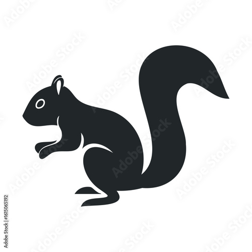 Black silhouette of squirrel with bushy tail on white background