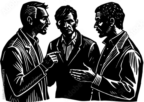 Dynamic Discussion: Three Men Engaged in Conversation

