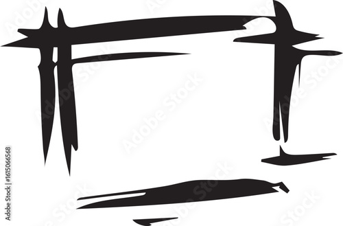Abstract Geometric Brushstroke Frame in Black and White Minimalist Design with Bold Lines and Negative Space Composition