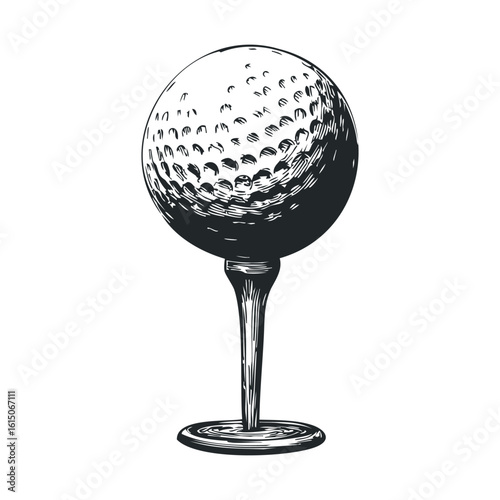 Vintage golf ball on tee illustration for sports design projects
