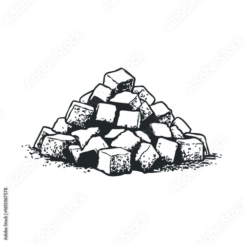 Hand-drawn illustration of a pile of cobblestones isolated on white background