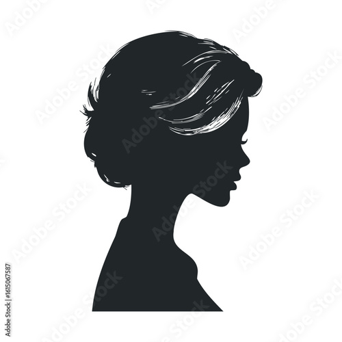 Silhouette of young female with short hair in profile view