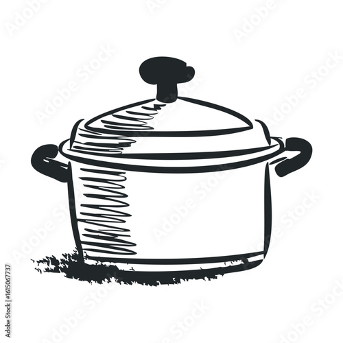 Hand-drawn cooking pot illustration with lid and handles