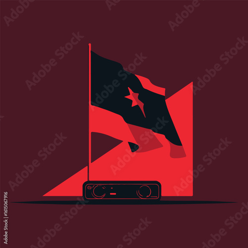 A striking illustration of a car adorned with a waving Canadian flag, symbolizing national pride and travel across the vast nation