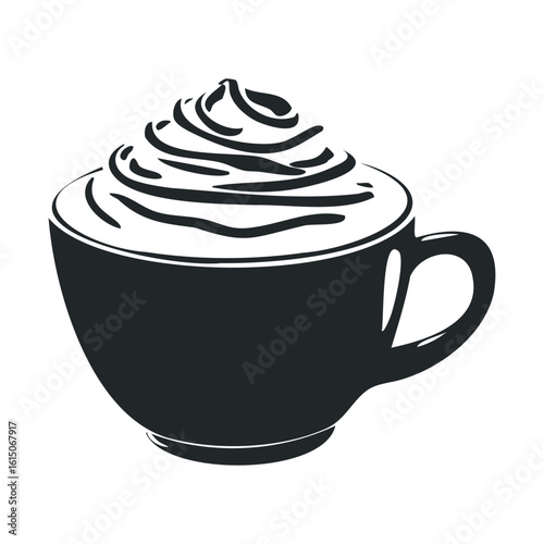 Monochrome coffee cup with creamy swirl design