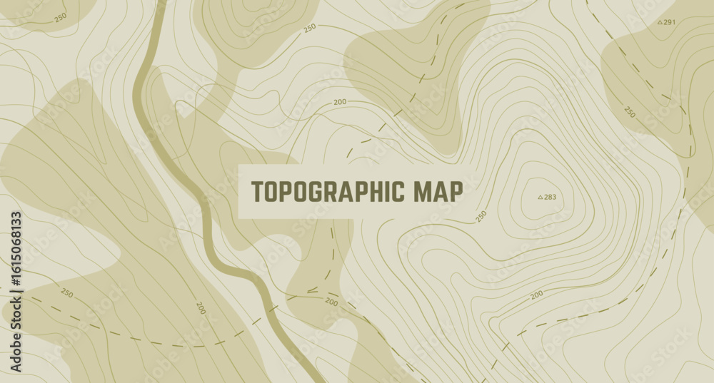 Fototapeta premium Vintage-style topographic map with elevation contour lines and terrain shading. text banner. Ideal for backgrounds, geographic design, infographics, and educational or outdoor projects.