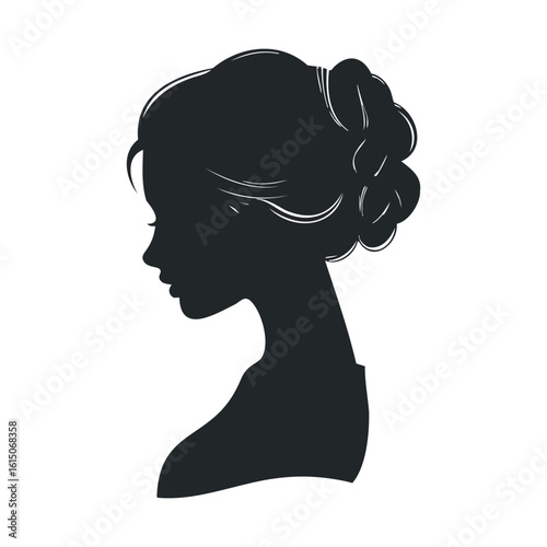 Silhouette of young adult female with elegant updo hairstyle