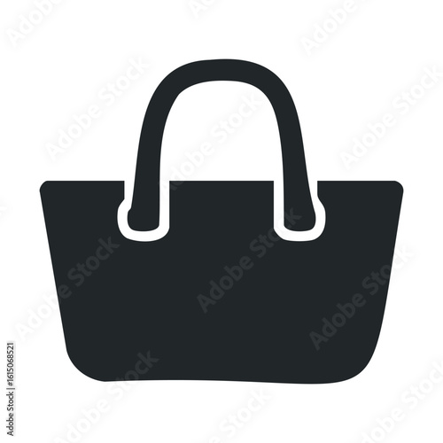 Stylish black handbag with handles on white background