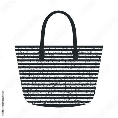 Monochrome striped tote bag with zebra pattern design and black handles