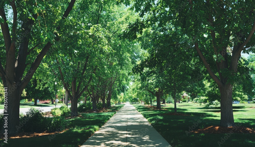 Obraz premium Sunlight-drenched tree-lined path
