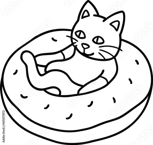 Funny cartoon cat with a fish vector illustration