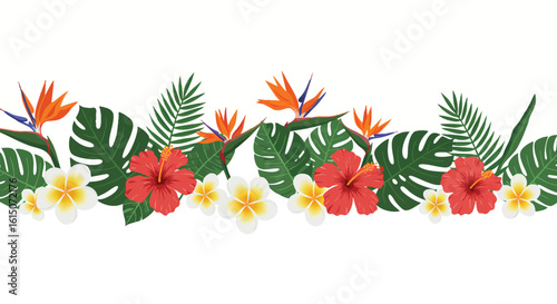 Tropical Floral Border Summer Vector Illustration