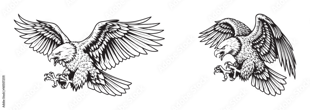 Fototapeta premium Two fierce attacking eagles vector illustration