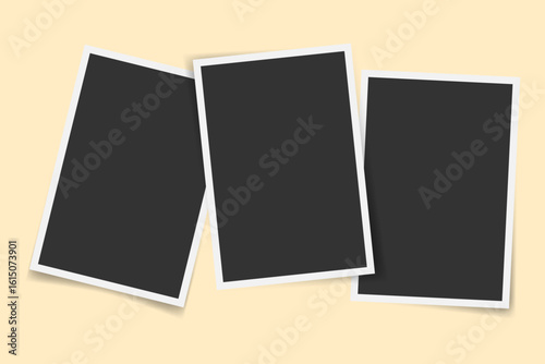 Set of three overlapping vertical photo frames. Realistic photo collage background. layered composition. Blank placeholders for images, poster, memories, presentation, social media, album design