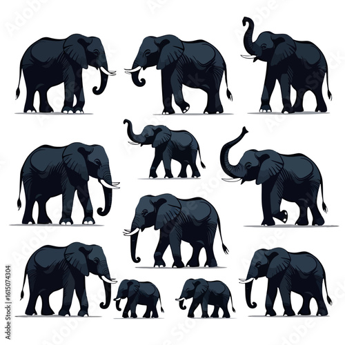 elephants silhouettes vector