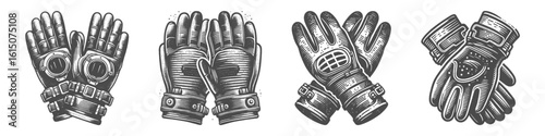 Vintage Hand-Drawn Diving Glove Collection Illustration, Marine Gear Engraved Style Vector for T-Shirts and Underwater Adventure Themes Design