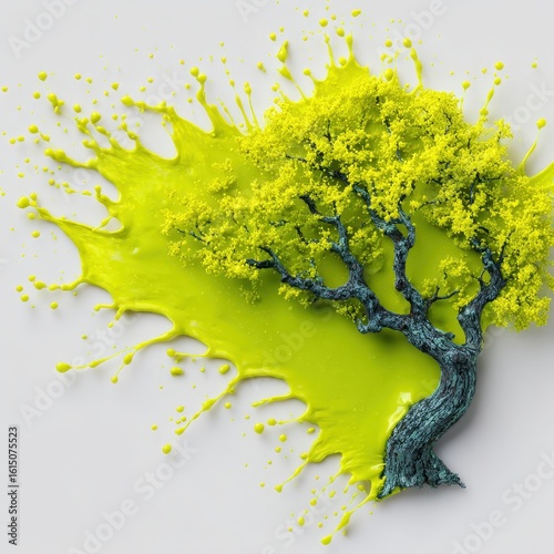 Vibrant Tree with Paint Splash