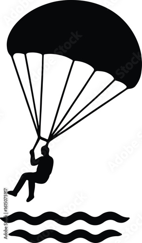 Silhouette skydiver paragliding parachute over water vector illustrator