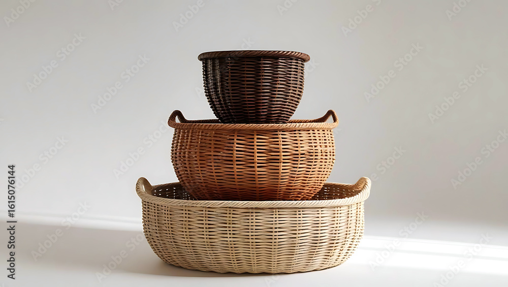 Fototapeta premium Stackable Woven Storage Baskets Set of Three