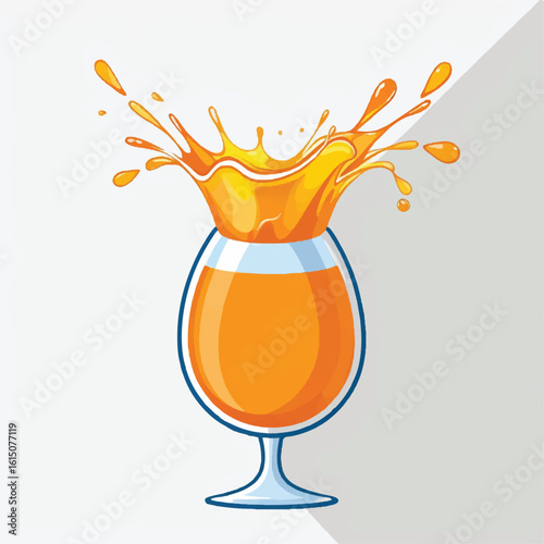 Vibrant illustration of a glass with splashing orange juice, perfect for beverage, health, or summer-themed designs.
