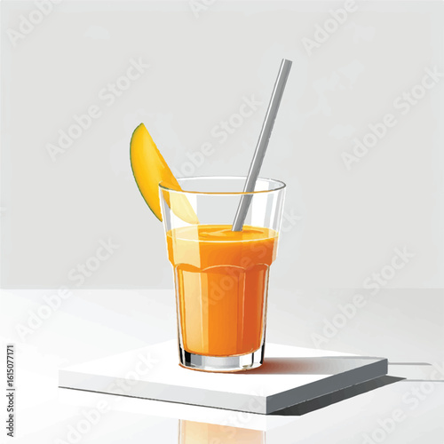 Bright illustration of a mango juice glass with a slice and straw, perfect for tropical, healthy, or summer drink designs.