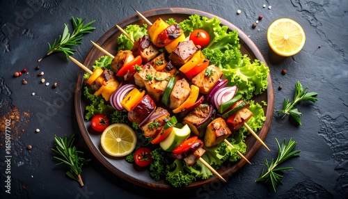 Grilled skewers with colorful vegetables