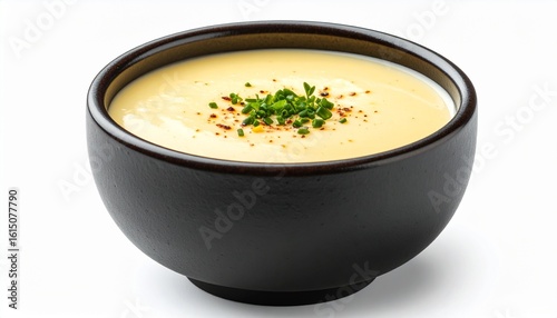Creamy Japanese Corn Potage Soup in Black Bowl