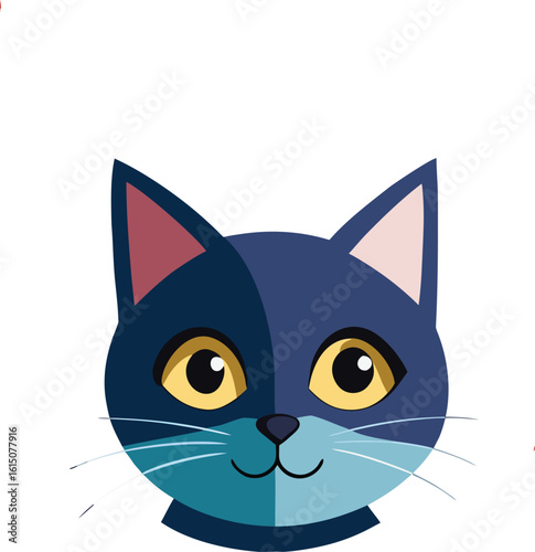 Cute domestic kitten vector cartoon illustration with a funny black cat head design and expressive eyes