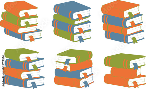 Stacks of Colorful Books with Bookmarks Keywords: books, reading, education, knowledge, learning