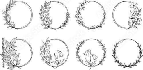 Floral wreath vector set of botanical frames for wedding invitations and logo design elements free download