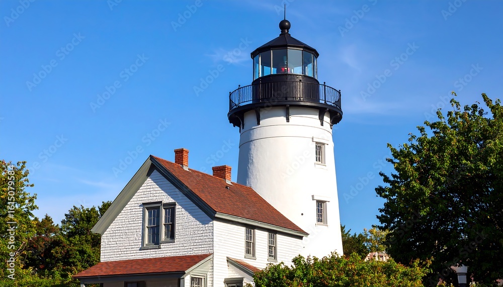 Lighthouse and keeper's house on a sunny day Lighthouse and keeper's house on a sunny day