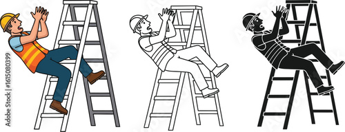 Worker falling from ladder safety hazard construction accident prevention occupational health and safety tips