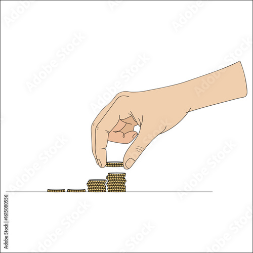 investment icon, flat hand dropping coins illustration representing savings, funding, finance contribution and economic donation concept art
