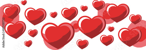 Red Hearts Banner with Soft Shadows love romance