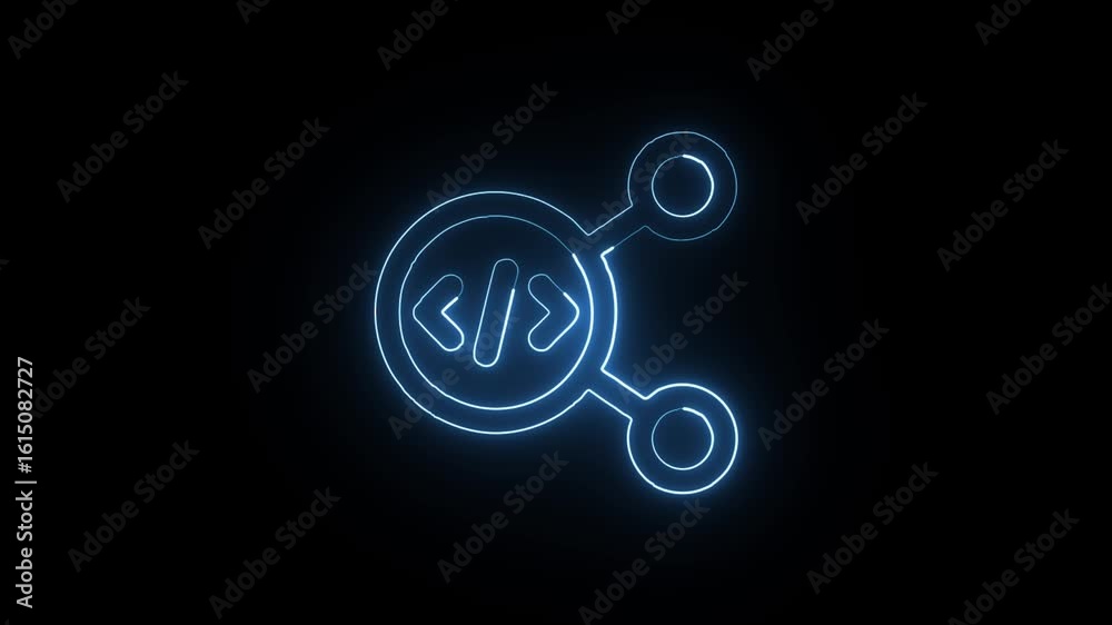 Code Sharing Animation with Glowing Lines on Black Background