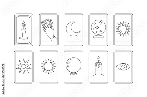Fortune telling cards with mystical symbols and celestial bodies tarot cards divination