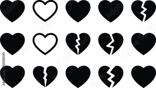 Collection of Heart Icons Solid and Broken love broken heart